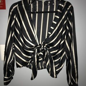 MISSGUIDED Front Tie “Silk” Blouse